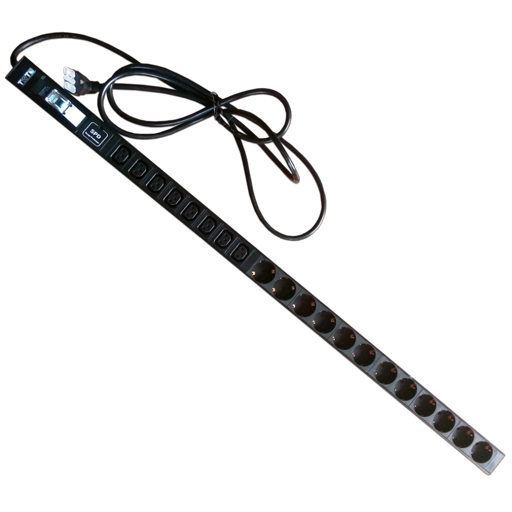 Вертикальный блок розеток, 12xSchuko + 8xC13, 250V, 16A, шнур 3 метра, вилка Schuko