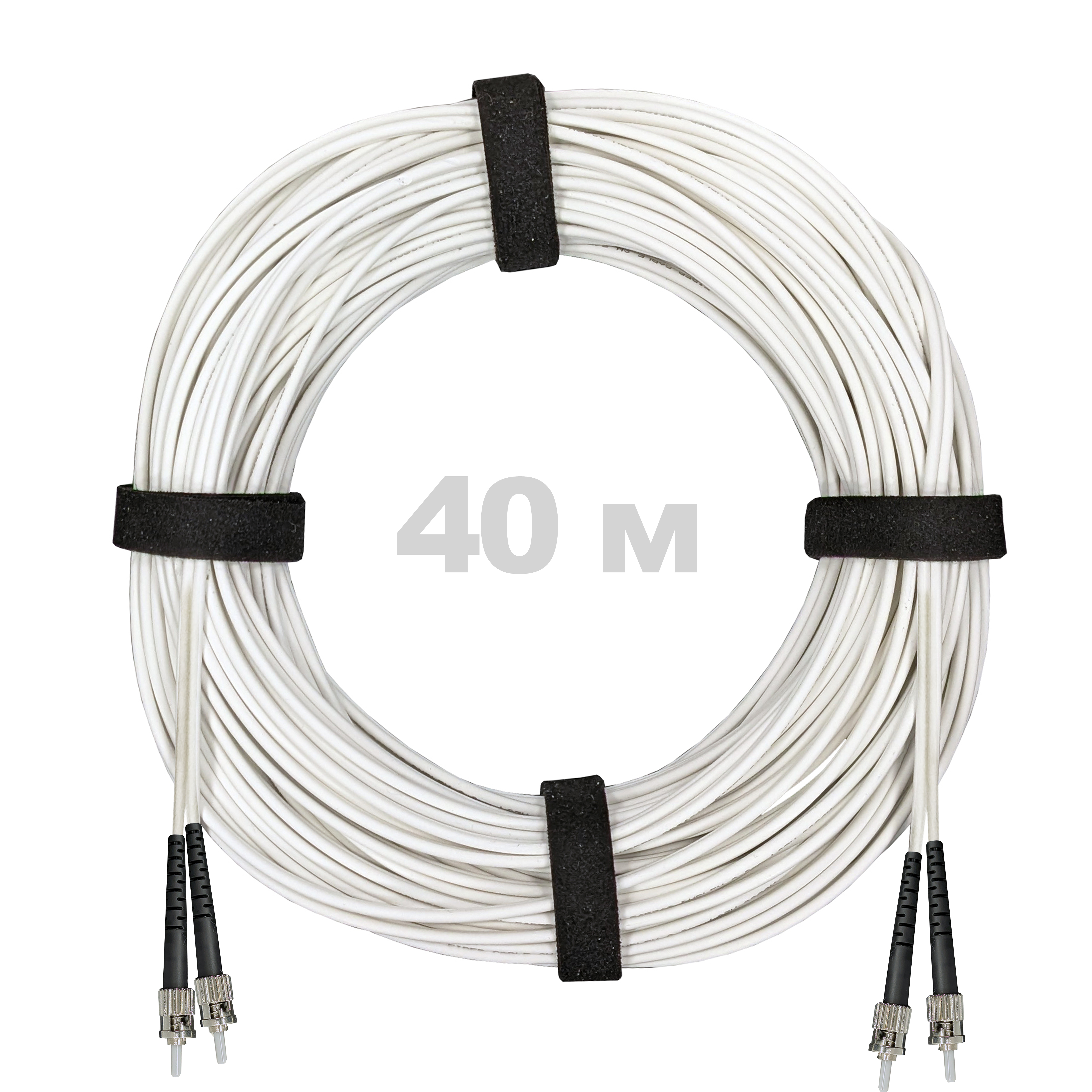 Патч-корд оптический армированный бронированный ST/PC-ST/PC SM (G.657A1) Duplex 2.0mm LSZH, ,белый, 40 м.