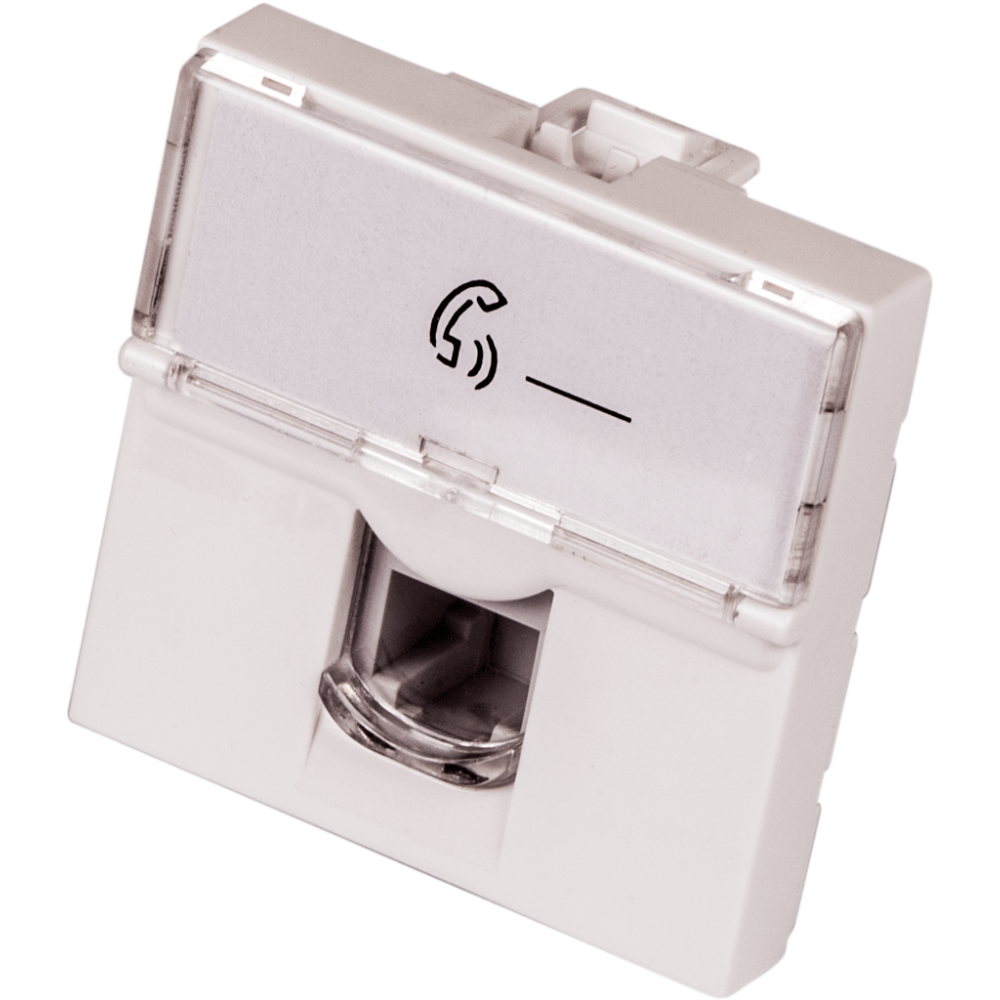 Вставка Mosaic 45x45, RJ-11, со шторкой и увеличенным окном маркировки, белая