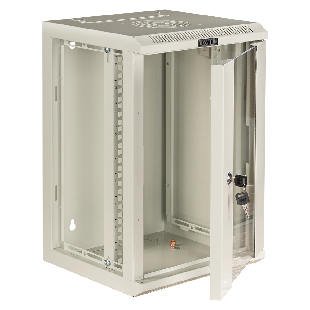 Шкаф настенный 10", 12U 312x300, стеклянная дверь, серый, установочный размер 236 мм__