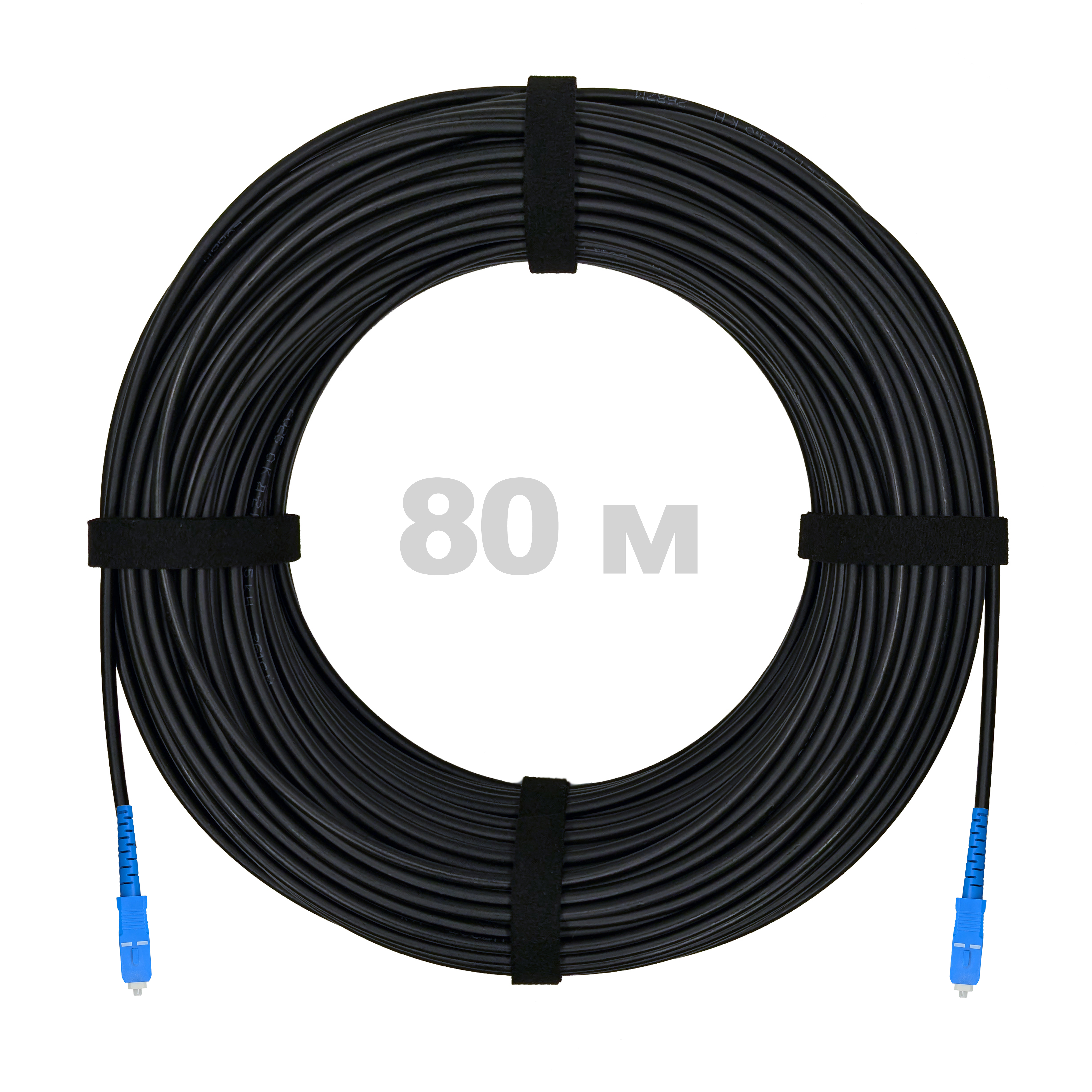 Патч-корд самонесущий дроп круглый, диэлектрик FRP, G.657, 1,5кН 2SC/UPC, черный, 80 м.