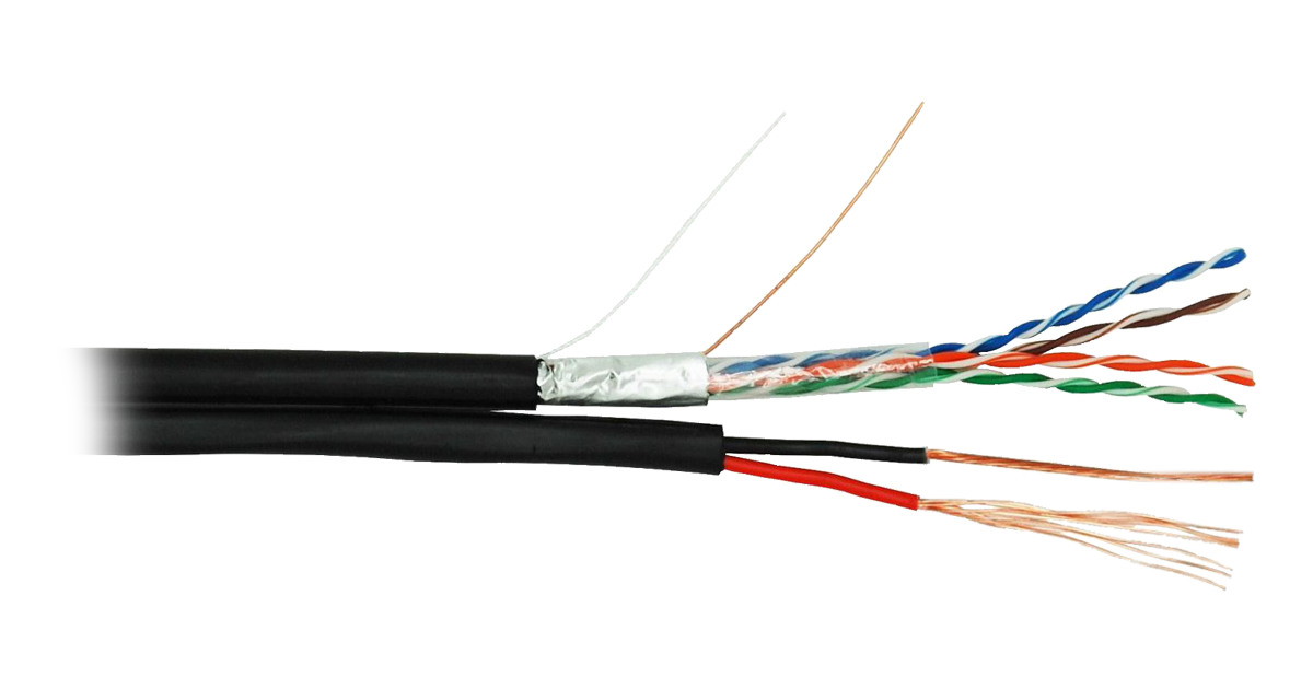 Кабель F/UTP 4 пары, Кат.5е, медный, с силовым кабелем 1,5 мм2, внешний, PE, черный, 305м