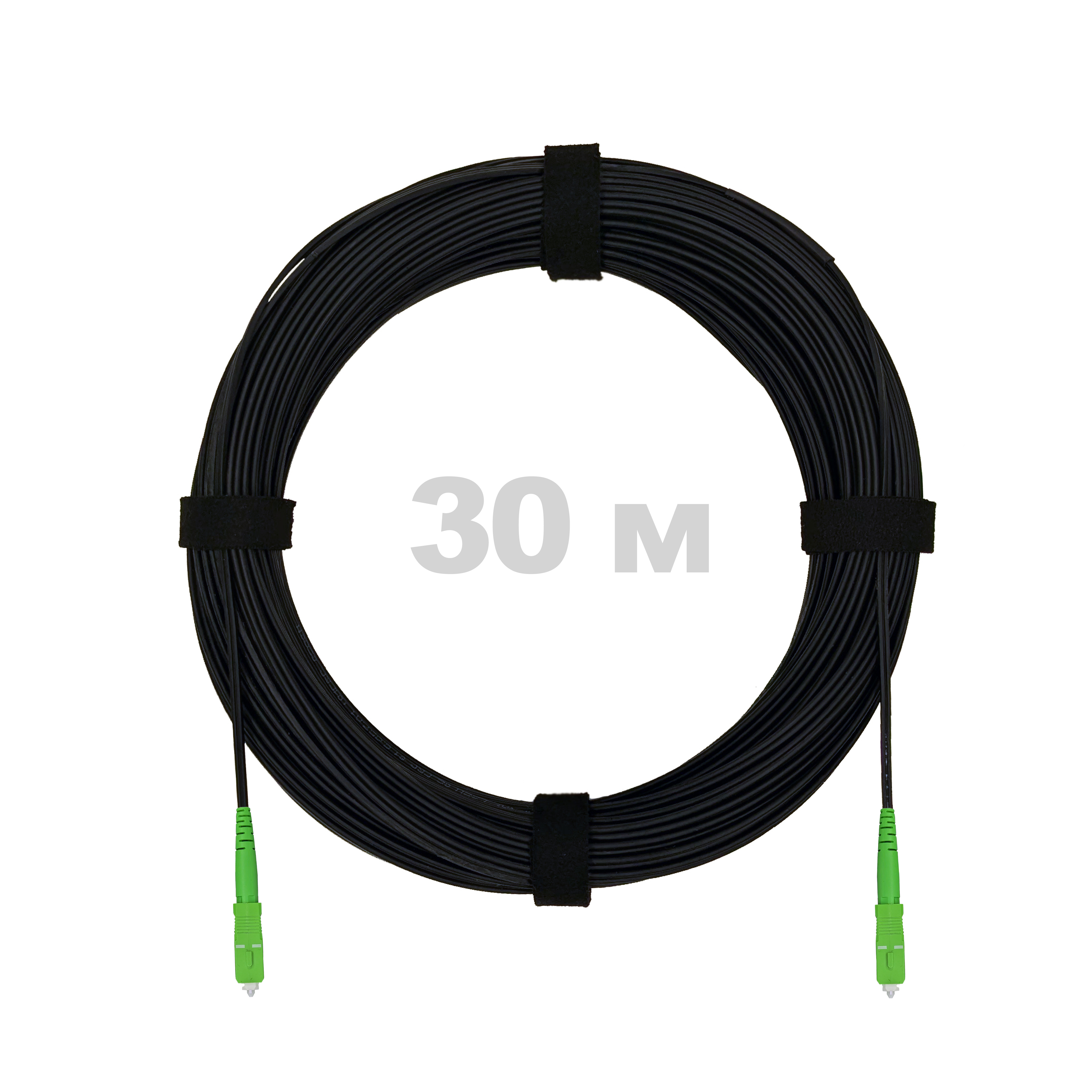 Патч-корд оптический FTTH с выносным силовым элементом, диэлектрик FRP, G.657, LSZH, 2 SC/APC, чёрный 30 м