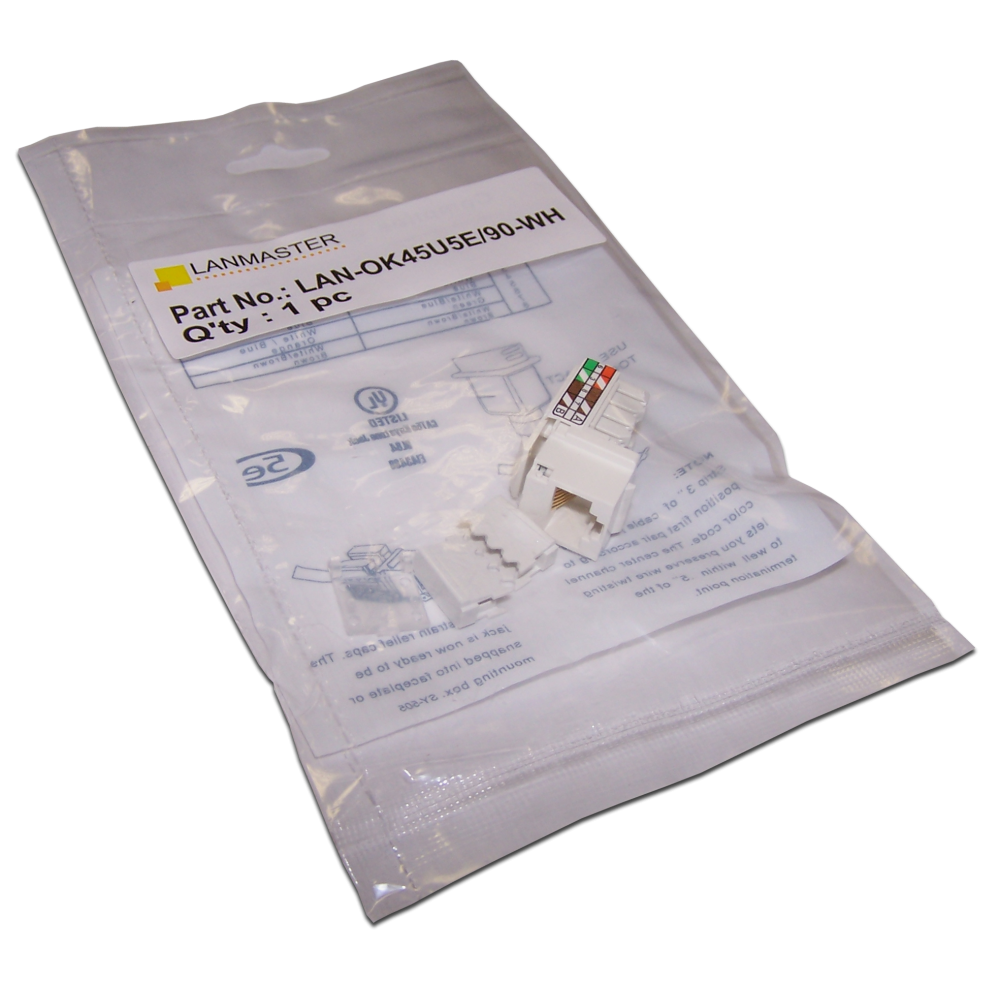 Модуль Keystone, RJ45, кат.5E, UTP, 90 градусов, со шторкой, белый__