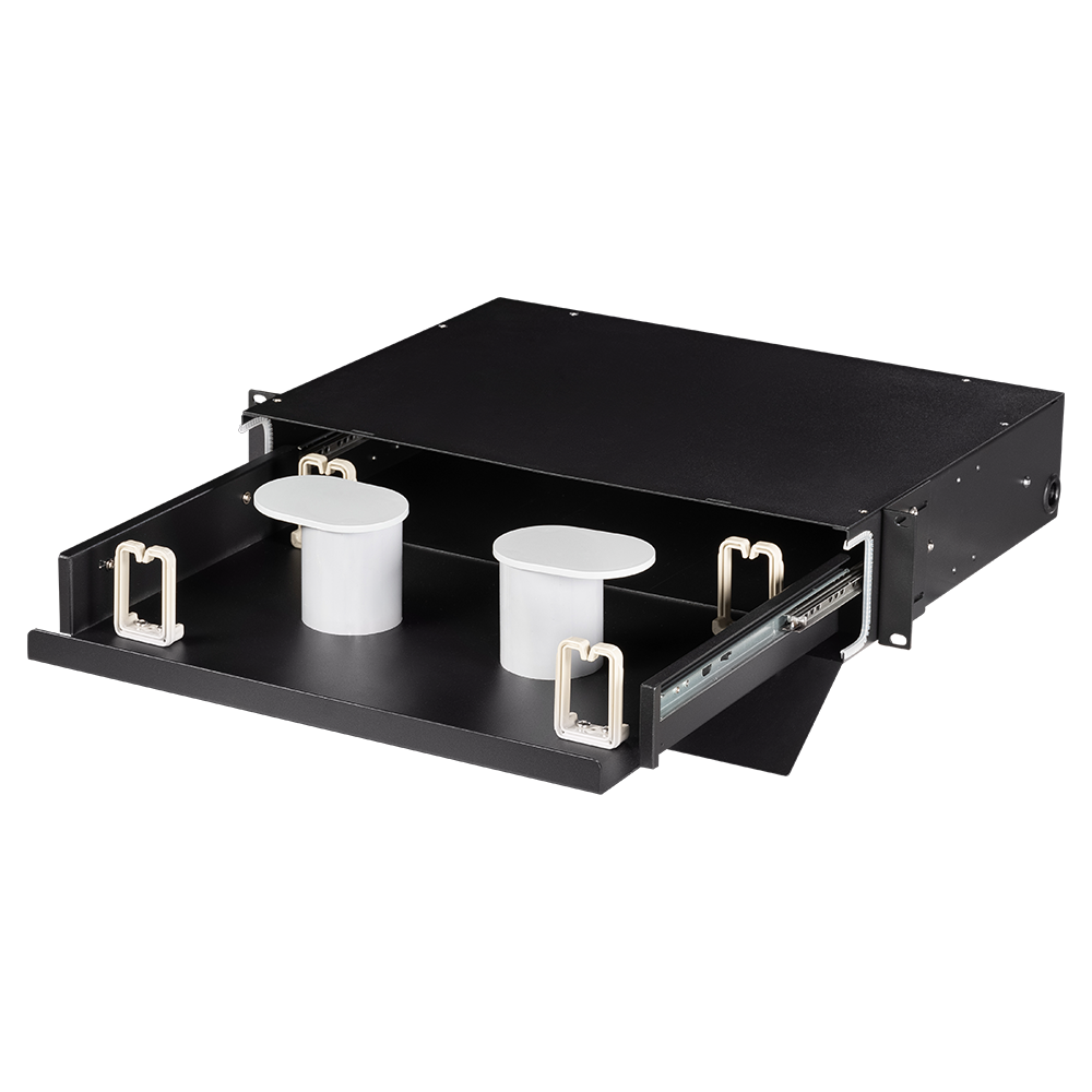 19" органайзер оптических шнуров с телескопической полкой, 2U, черный__