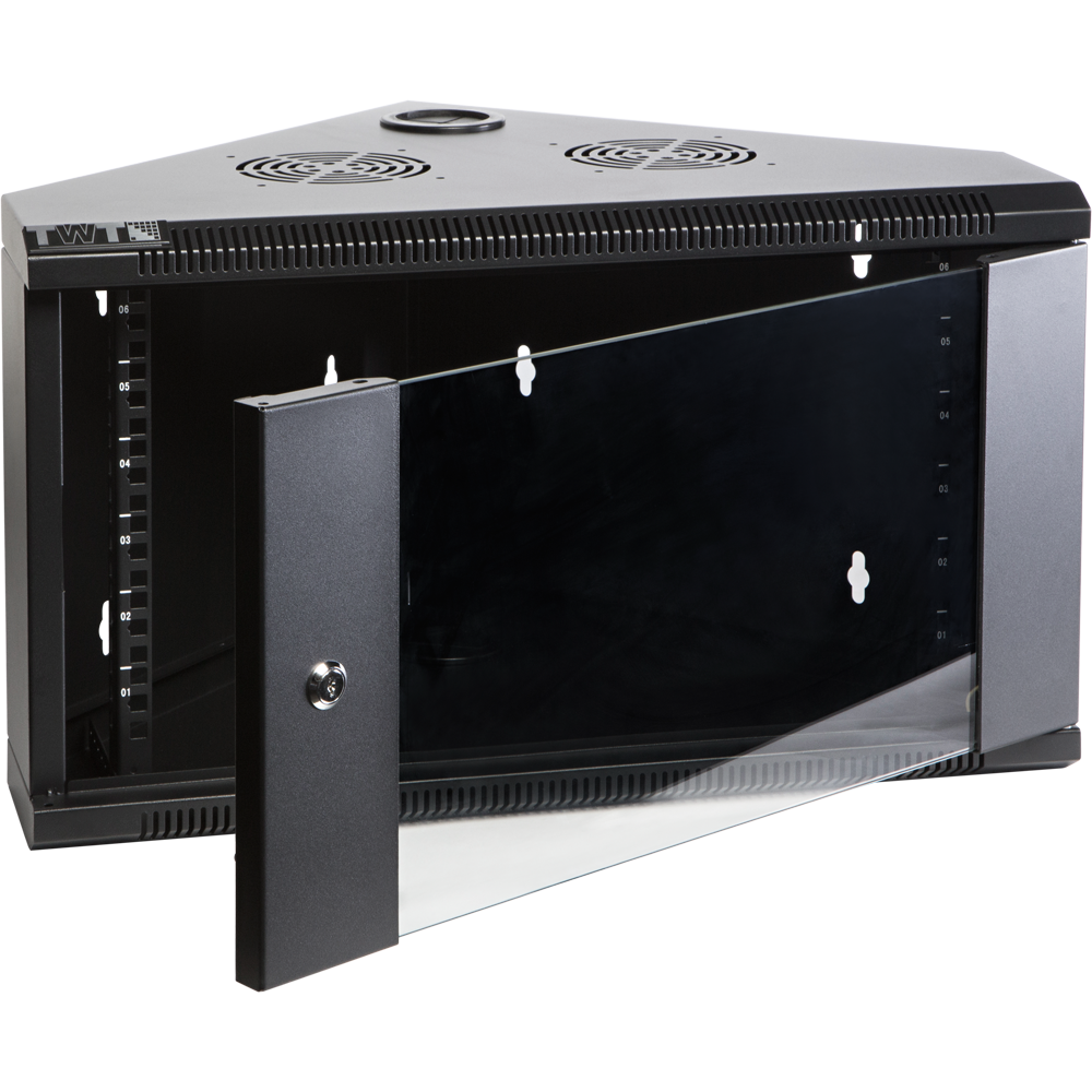 Шкаф настенный угловой, 4U 530x430, стеклянная дверь, черный__