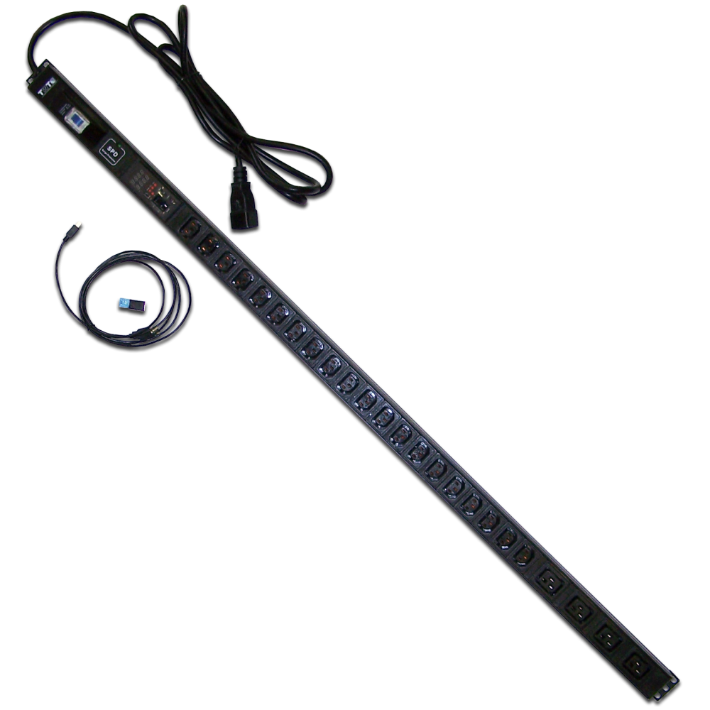 Вертикальный блок розеток, 4xC19+20xC13, 250V/32A, с мониторингом по RS-485, шнур 3 м, вилка IEC309