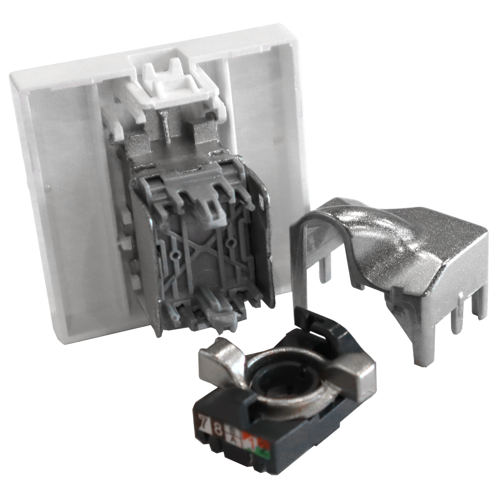 Вставка Mosaic 45x45, RJ-45 STP, кат.5e, со шторкой и увеличенным окном маркировки, белая__