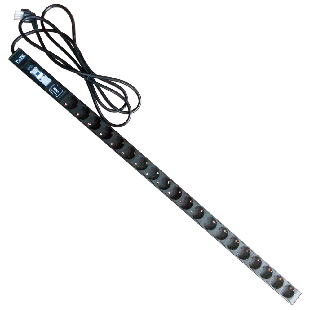 Вертикальный блок розеток, 20xSchuko, 250V, 16A, шнур 3 метра, вилка Schuko