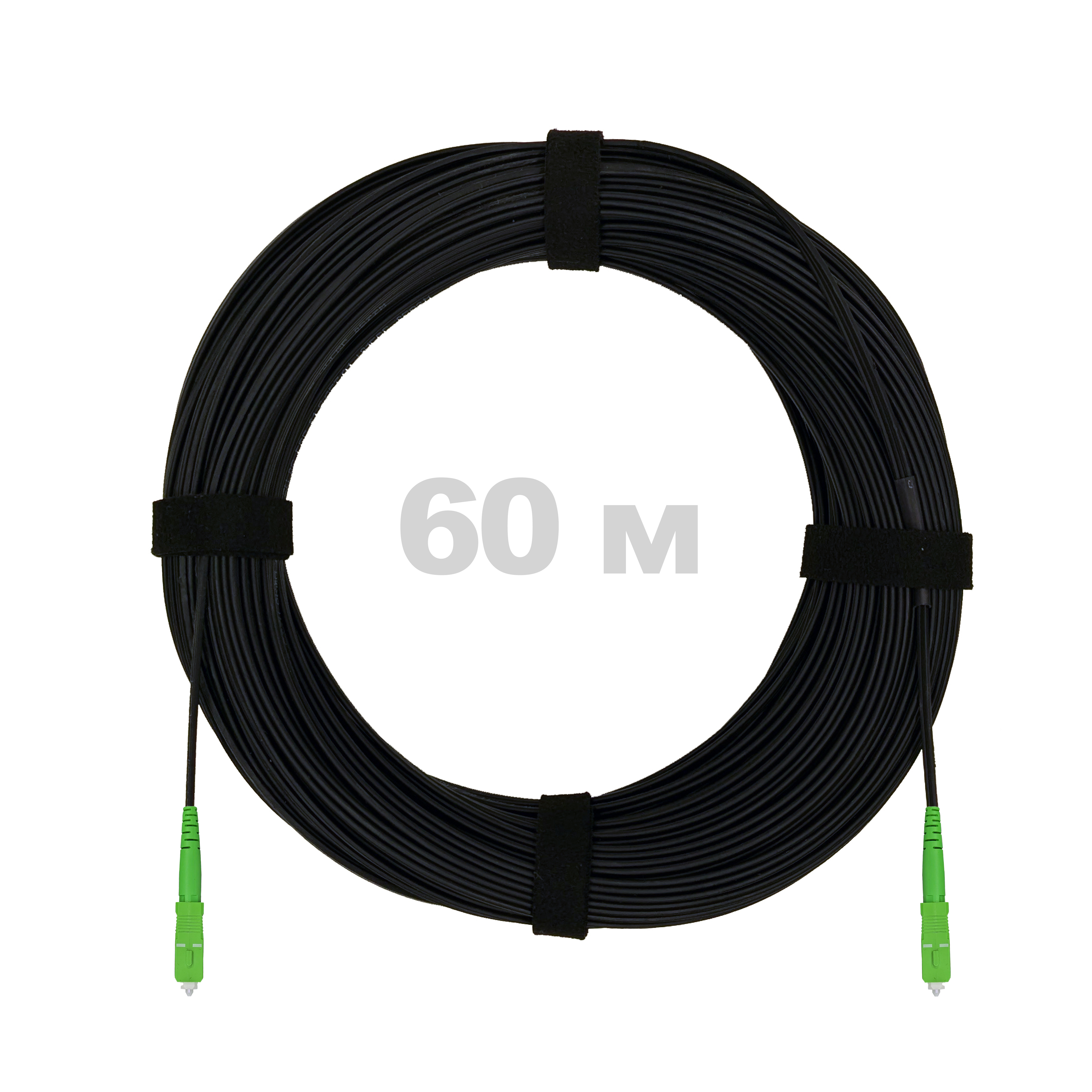 Патч-корд оптический FTTH с выносным силовым элементом, диэлектрик FRP, G.657 LSZH 2SC/APC, черный 60 м.