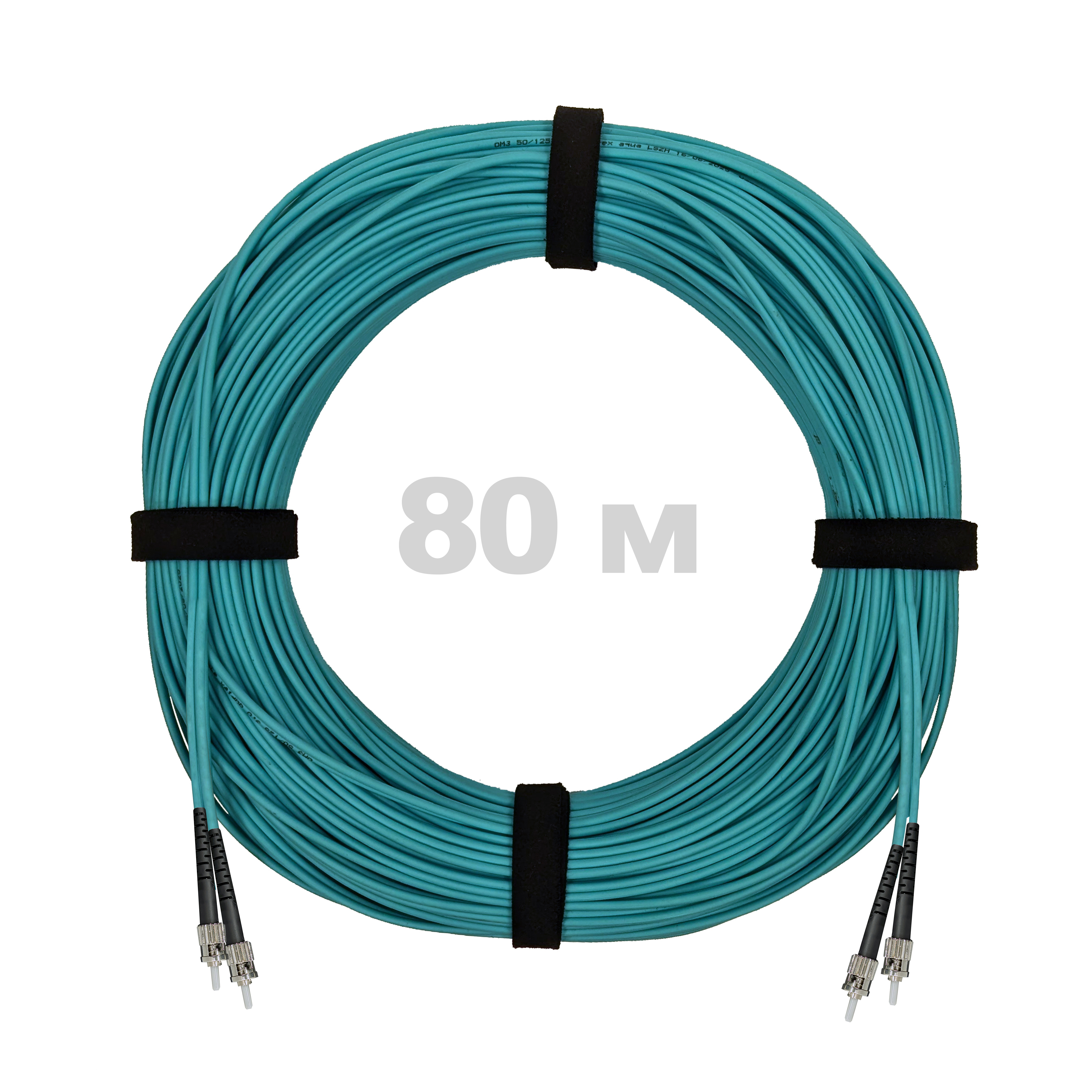 Патч-корд оптический ST/PC-ST/PC MM (OM3) 3mm duplex LSZH,  80 м.
