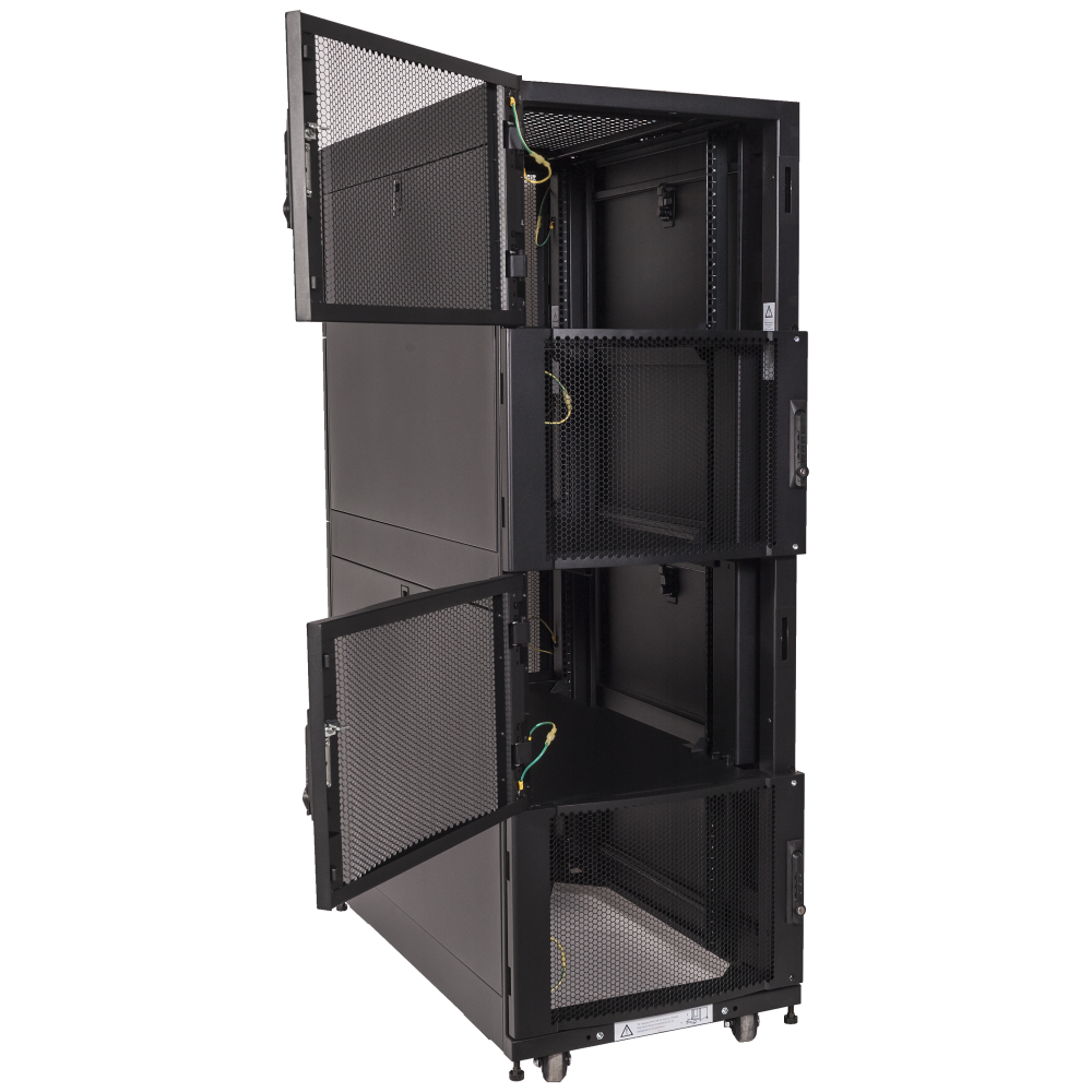 Шкаф LANMASTER DC 42U 600x1070 мм, 4 секции, двери с перфорацией, с боковыми панелями, черный__