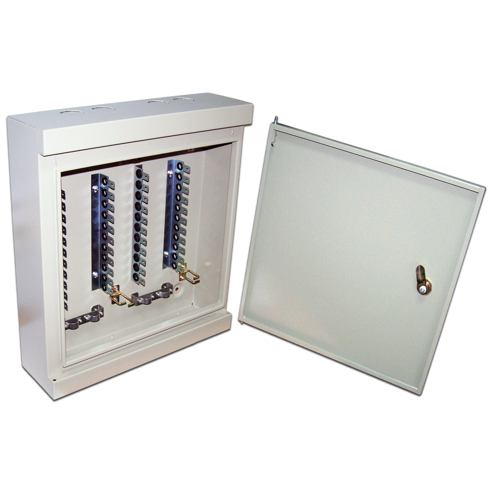 Настенный распределительный бокс, 30 плинтов, 300 пар, металл, с замком__