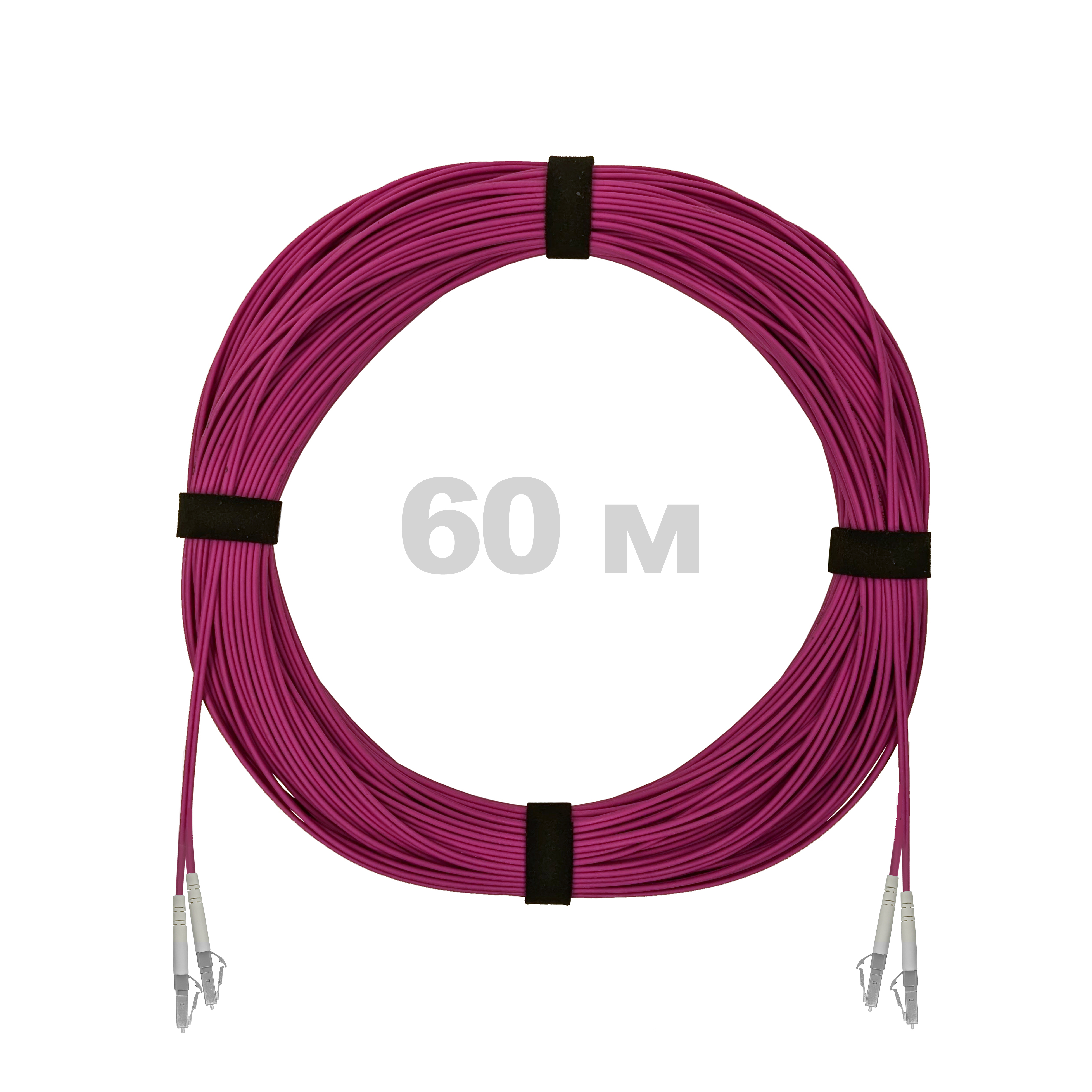 Патч-корд оптический LC/UPC-LC/UPC MM (OM4) 3mm duplex LSZH,  60 м.