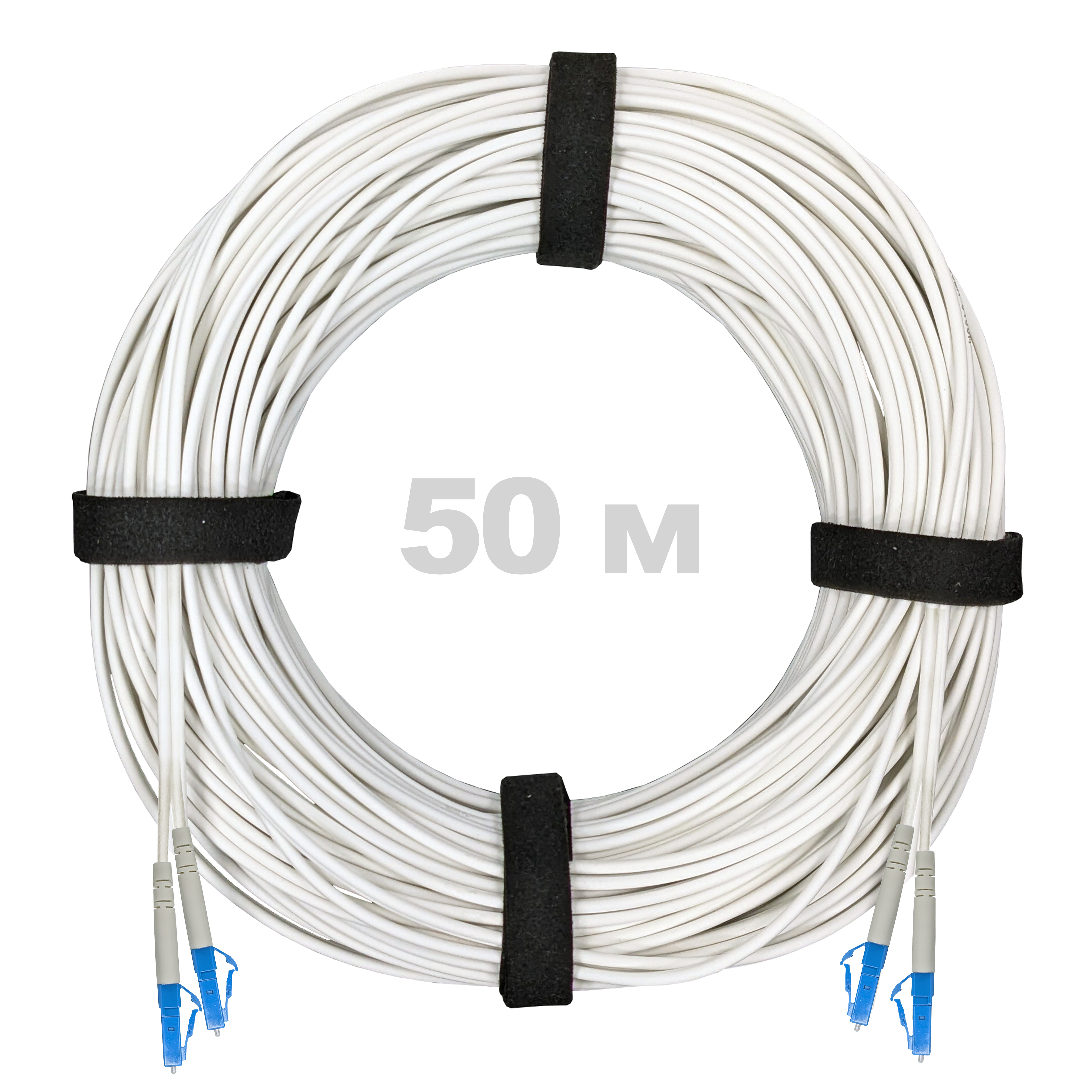 Патч-корд оптический армированный бронированный LC/UPC-LC/UPC SM (G.657A1) Duplex 3.0mm LSZH, ,белый, 50 м.