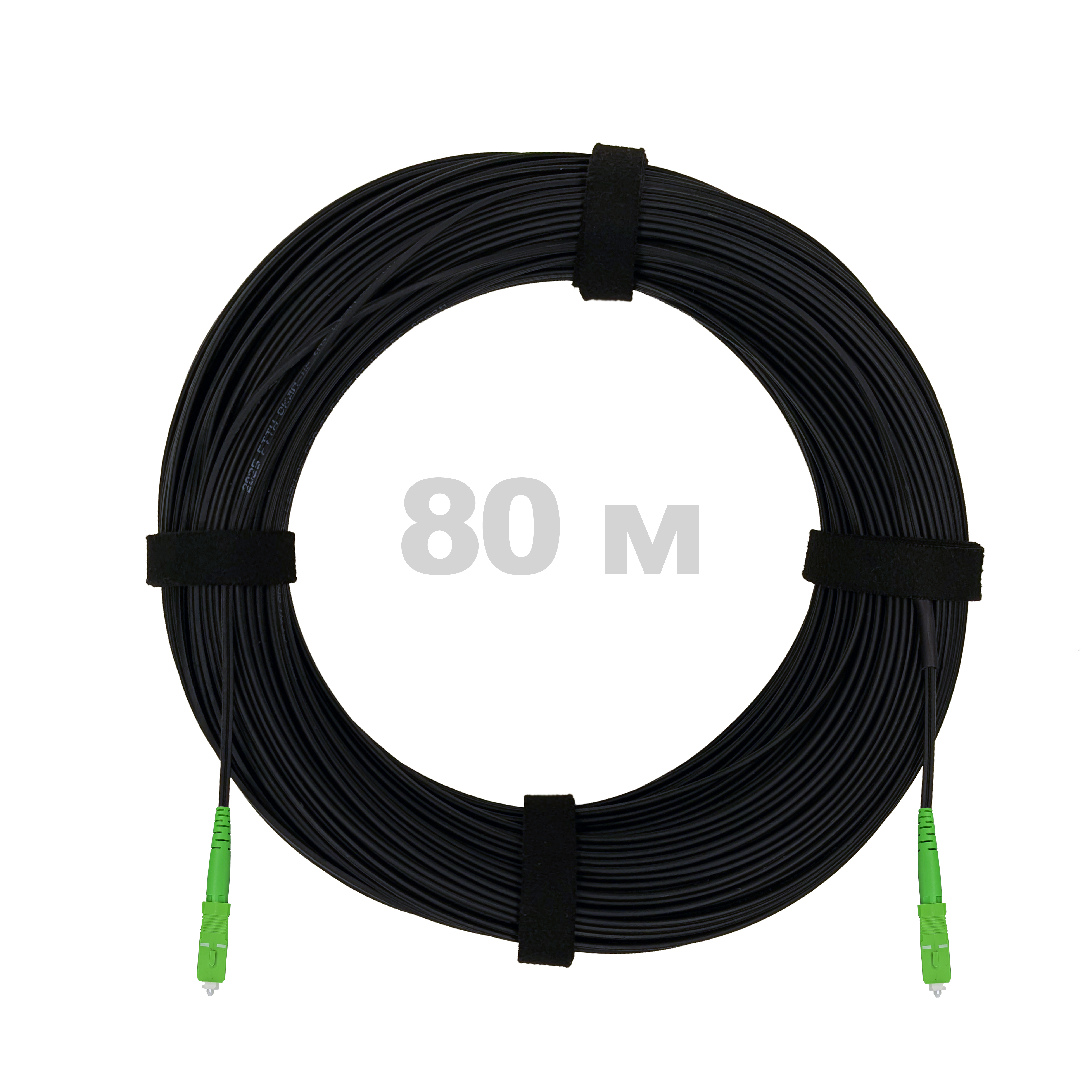 Патч-корд оптический FTTH с выносным силовым элементом, диэлектрик FRP, G.657 LSZH 2SC/APC, черный 80 м.