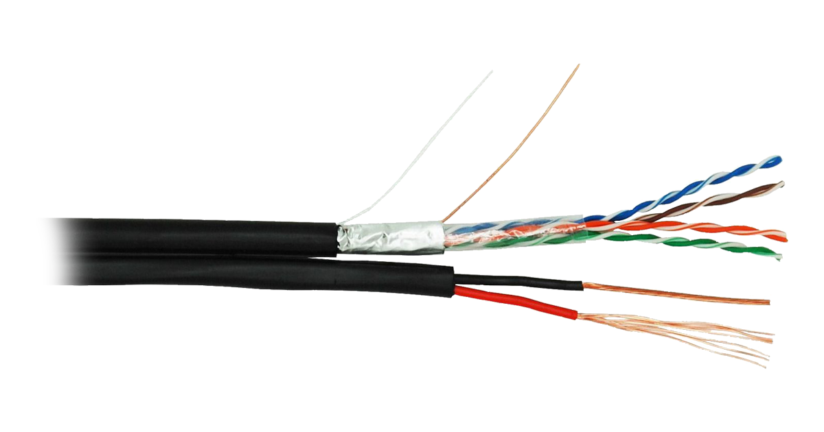 Кабель F/UTP 4 пары, Кат.5е, медный, с силовым кабелем 0,75 мм2, внешний, PE, черный, 305м