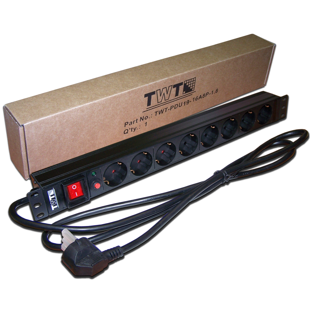 Блок розеток 19", 1-фазный с выключателем, 16A / 250V, 8xSchuko, шнур 3.0 м, вилка Schuko__
