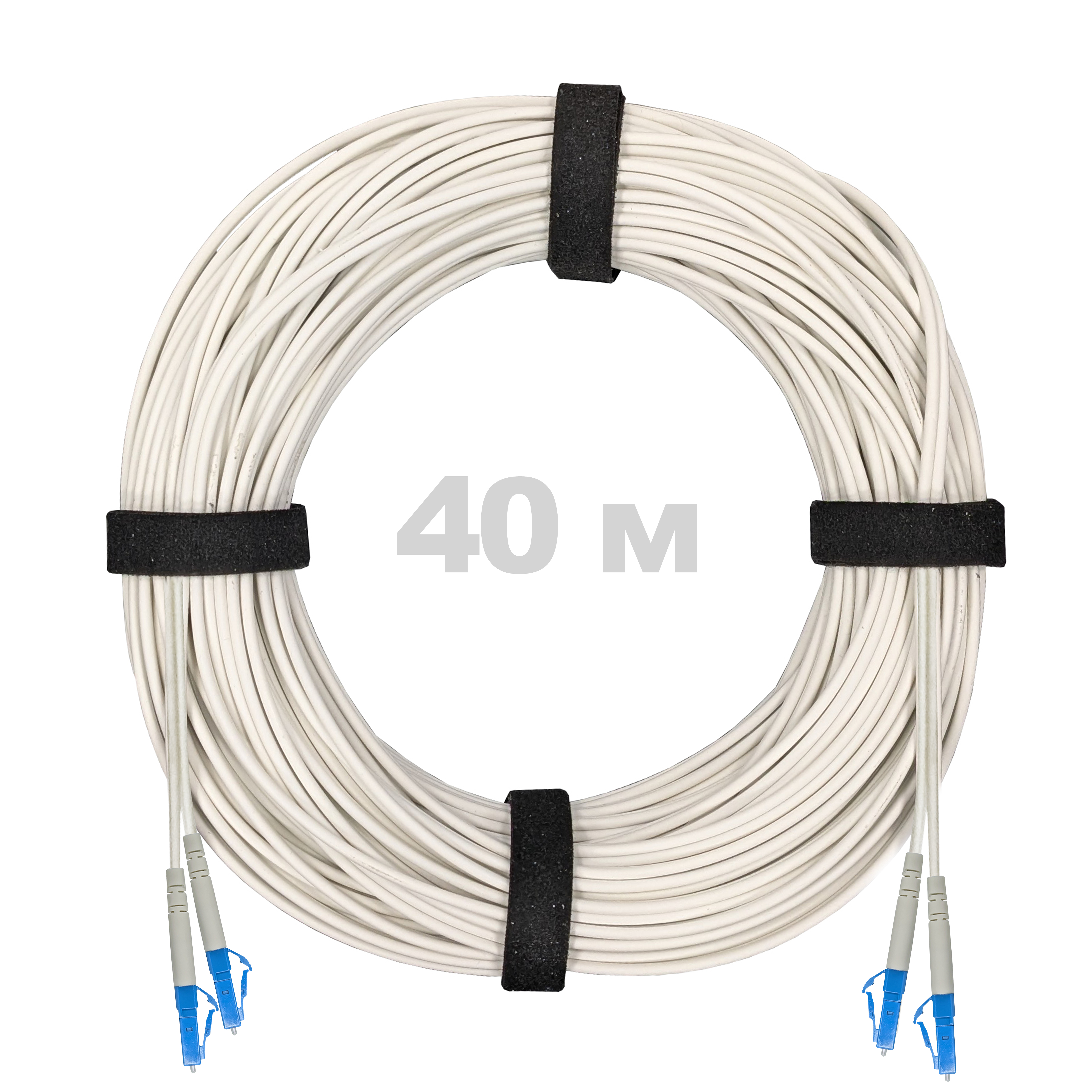 Патч-корд оптический армированный бронированный LC/UPC-LC/UPC SM (G.657A1) Duplex 3.0mm LSZH, ,белый, 40 м.