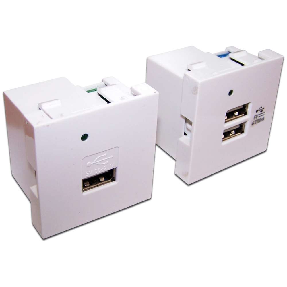 Модуль USB-зарядки, 1 порт, без шторки, 2.1A/5V, 45x45, белый