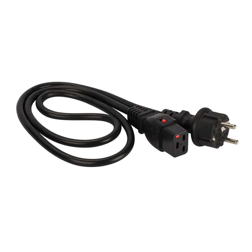 Шнур питания с блокировкой C19-Schuko, 3х1.5, 220В, 16А, черный, 0.5 метра