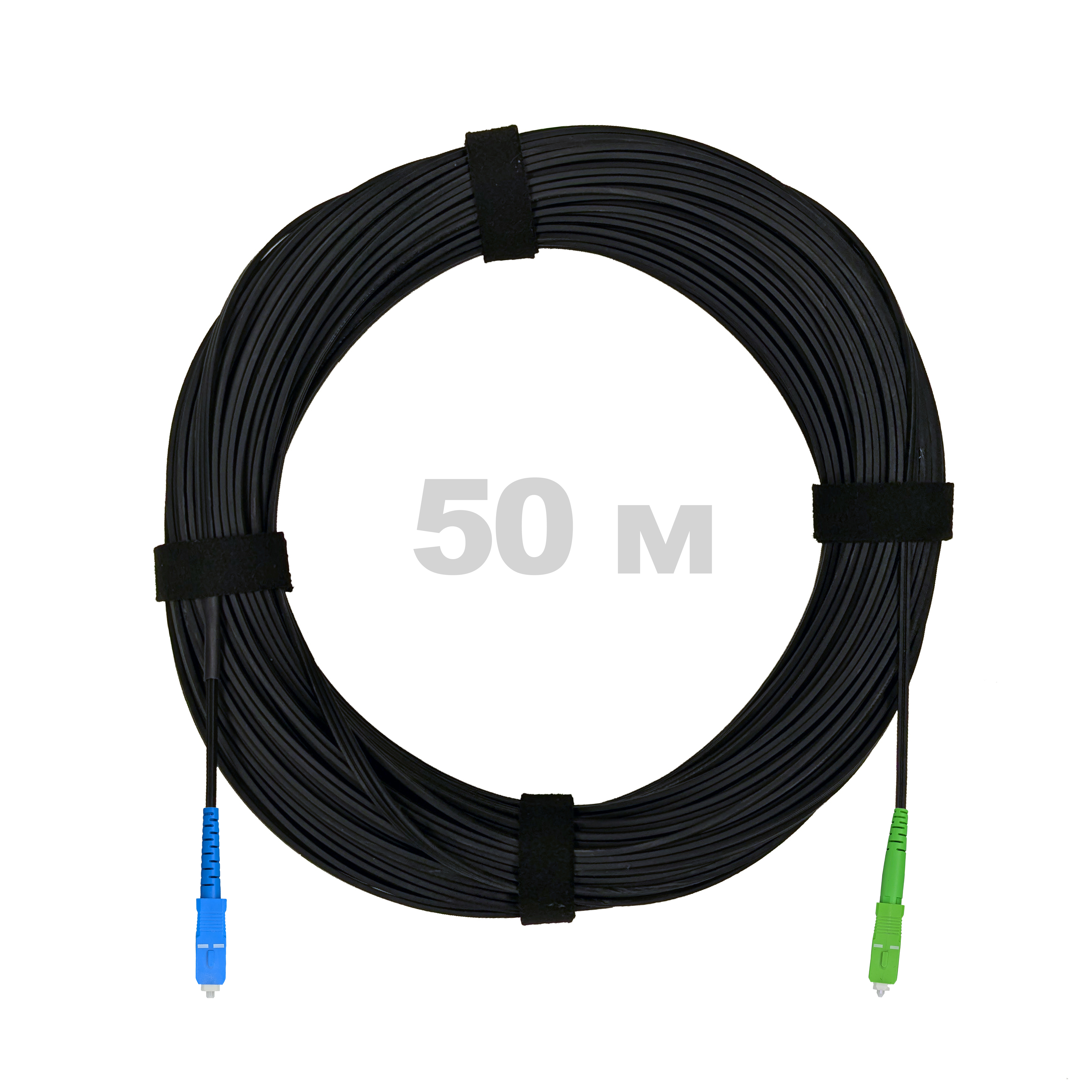 Патч-корд оптический FTTH комбинированный, диэлектрик FRP, G.657 LSZH SC/APC-SC/UPC, черный 50 м