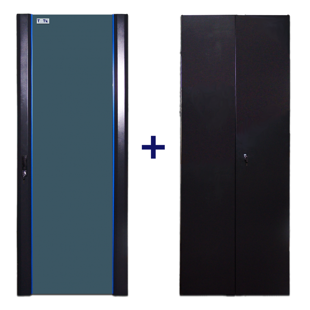Комплект дверей 42U, 600 мм, черный, передняя - стекло, задняя - распашная металл