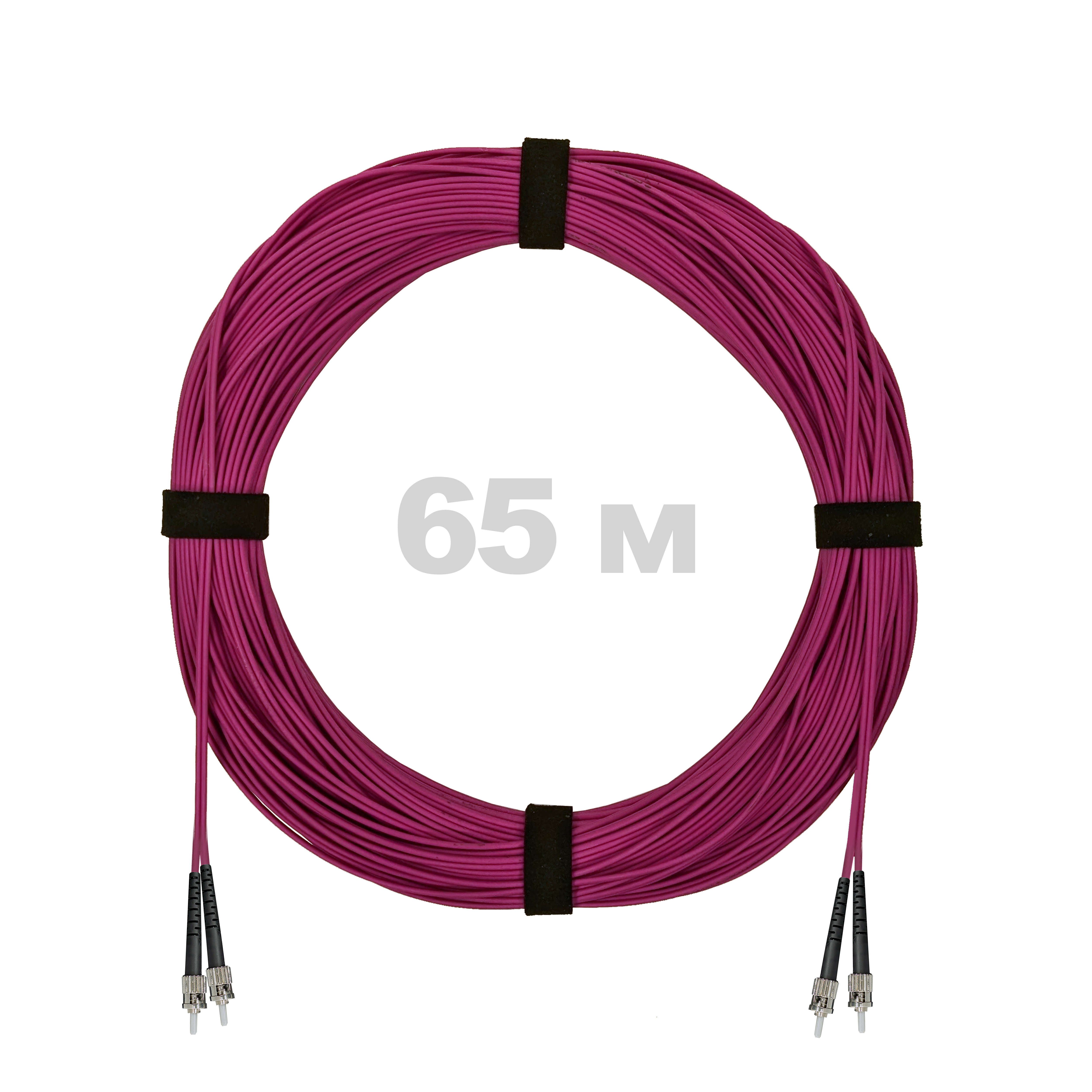 Патч-корд оптический ST/PC-ST/PC MM (OM4) 2mm duplex LSZH,  65 м.