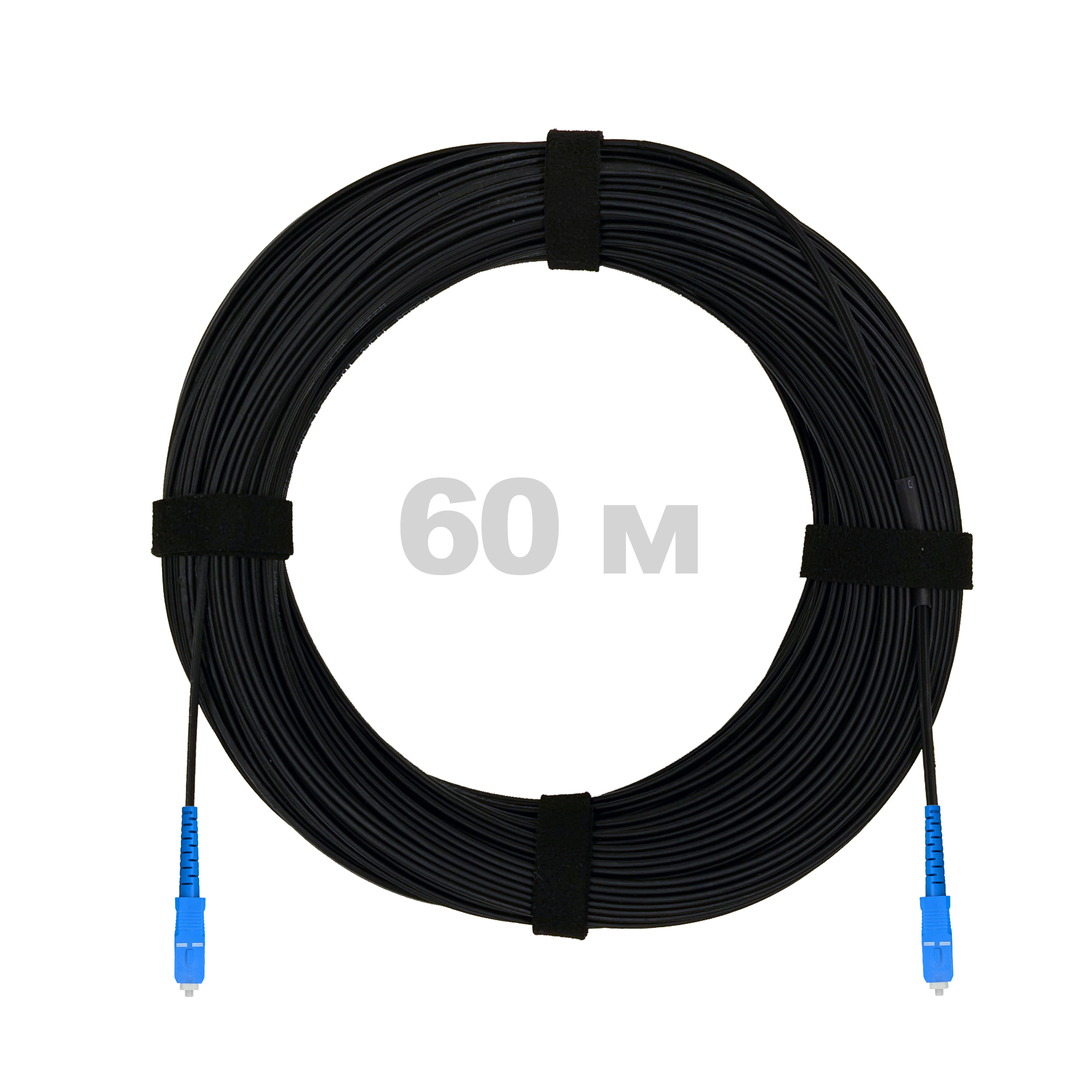 Патч-корд оптический FTTH с выносным силовым элементом, диэлектрик FRP, G.657 LSZH 2SC/UPC, черный 60 м.