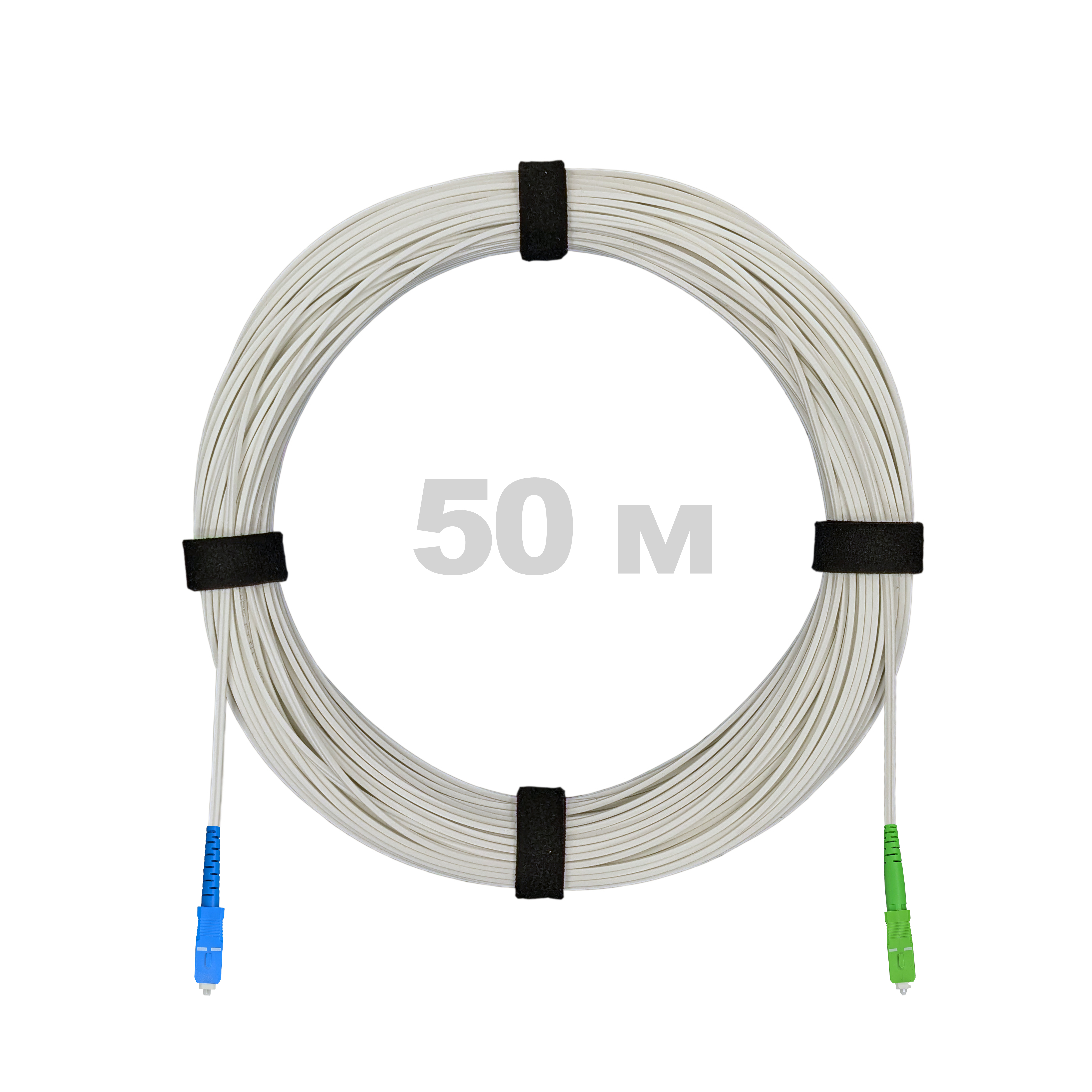 Патч-корд оптический FTTH, диэлектрик FRP, G.657, LSZH, SC/APC-SC/UPC, белый 50 м