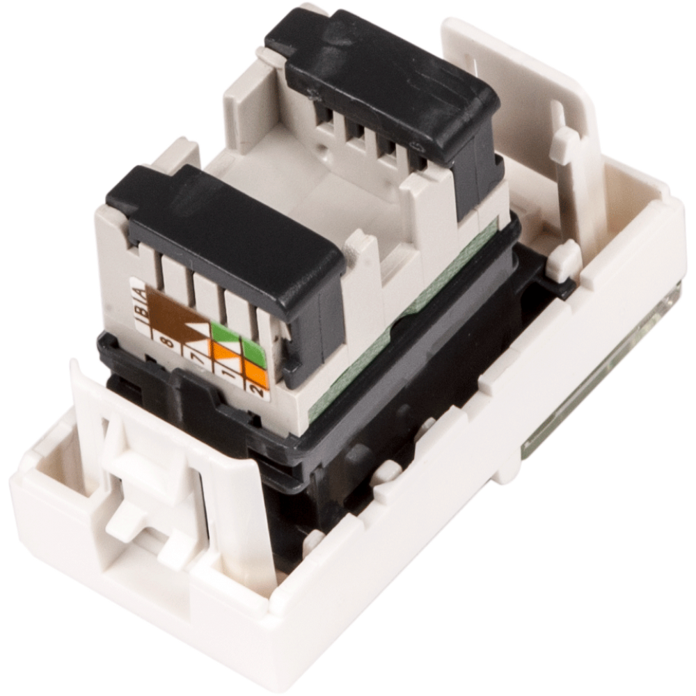 Вставка Mosaic 22.5x45, RJ-45 UTP, кат.5e, со шторкой и увеличенным окном маркировки, белая__