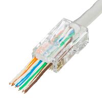 Коннектор RJ-45 (8p8c) UTP кат 5е универсальный, со сквозным отверстием, для одножильного и многожильного кабеля, 100шт TWIST.