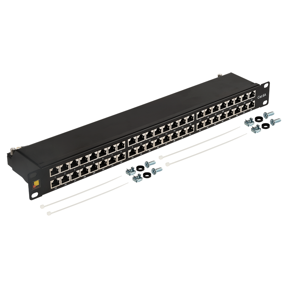 Патч-панель 19" высокой плотности, 48 портов RJ45, экранированная, кат.6A, 1U