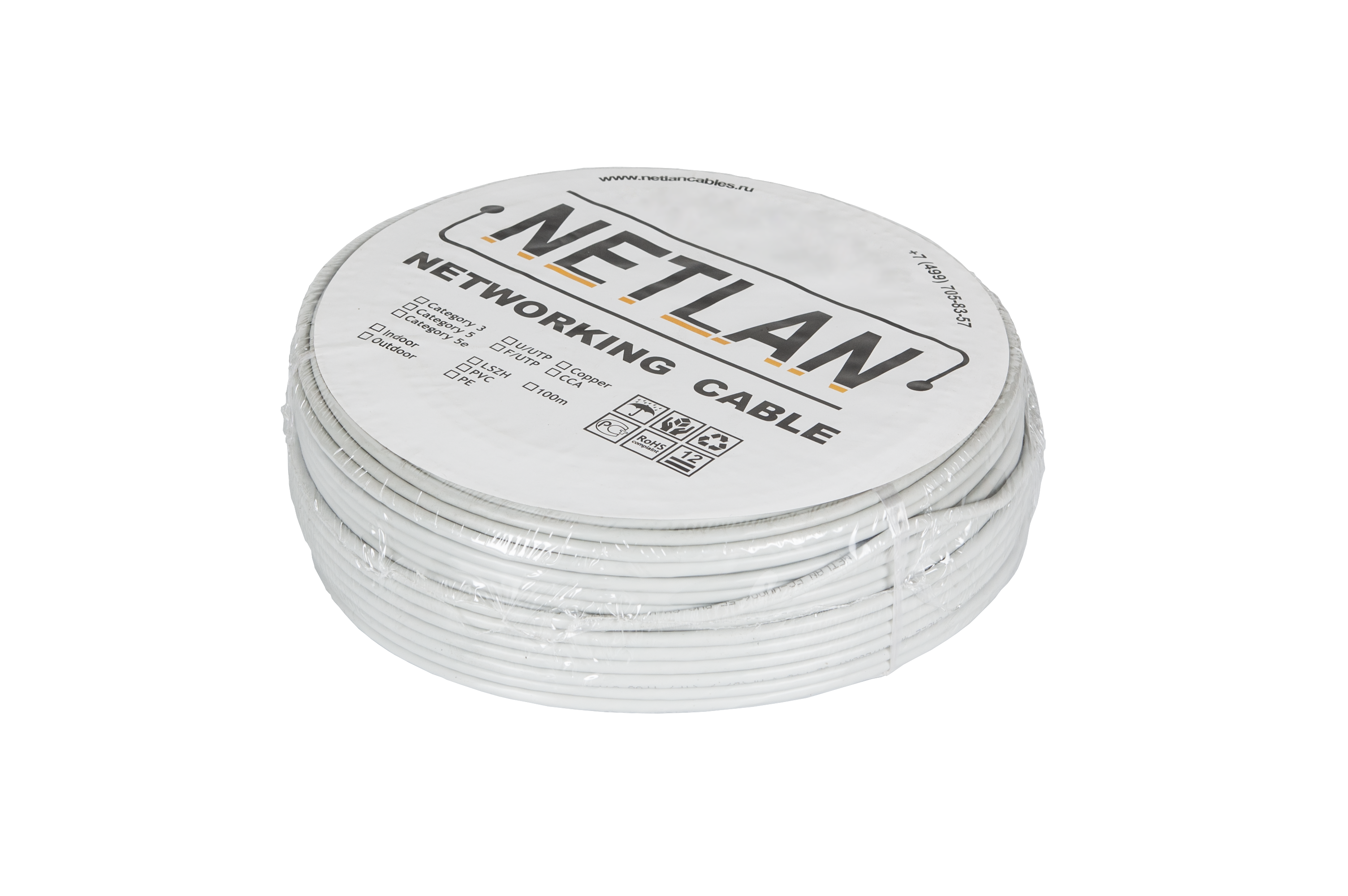 Кабель коаксиальный, RG-6, одножильный, CCS, внутренний, PVC, белый, 100м и 305м__