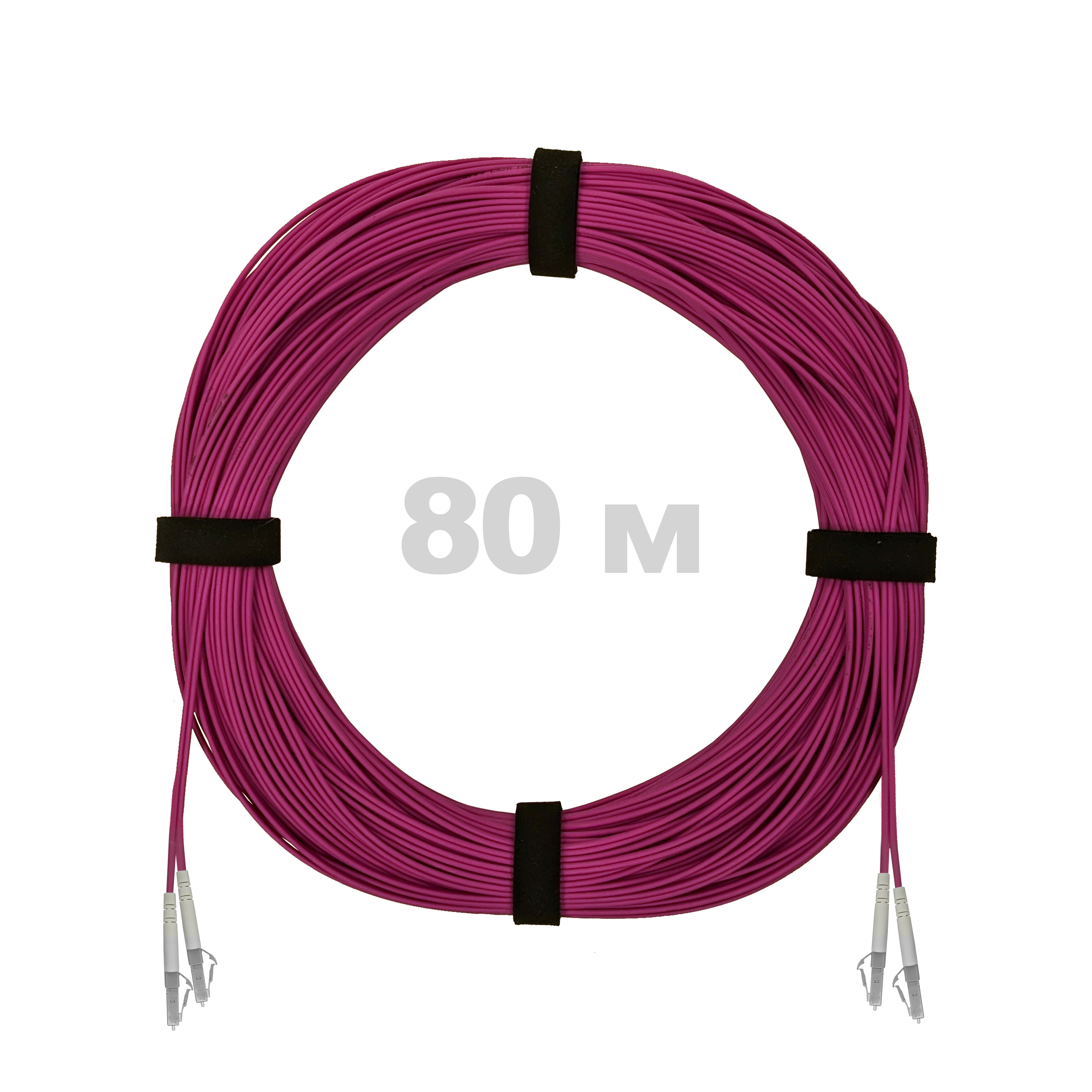 Патч-корд оптический LC/UPC-LC/UPC MM (OM4) 3mm duplex LSZH,  80 м.
