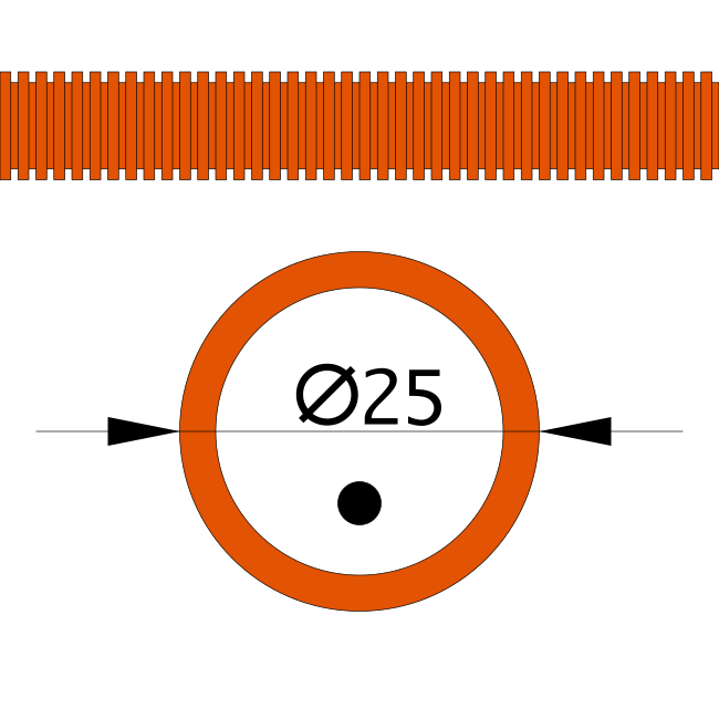 Труба гофрированная ПНД лёгкая 350 Н не распространяющая горение оранжевая с/з д25 (50м/2600м уп/пал)