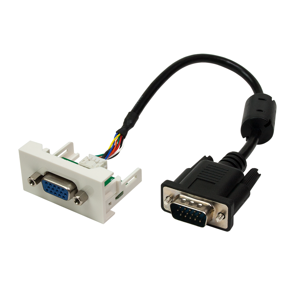 Вставка Mosaic 22.5x45 с адаптером VGA D-SUB (HDB-15) мама, со шнуром 20 см папа, белая