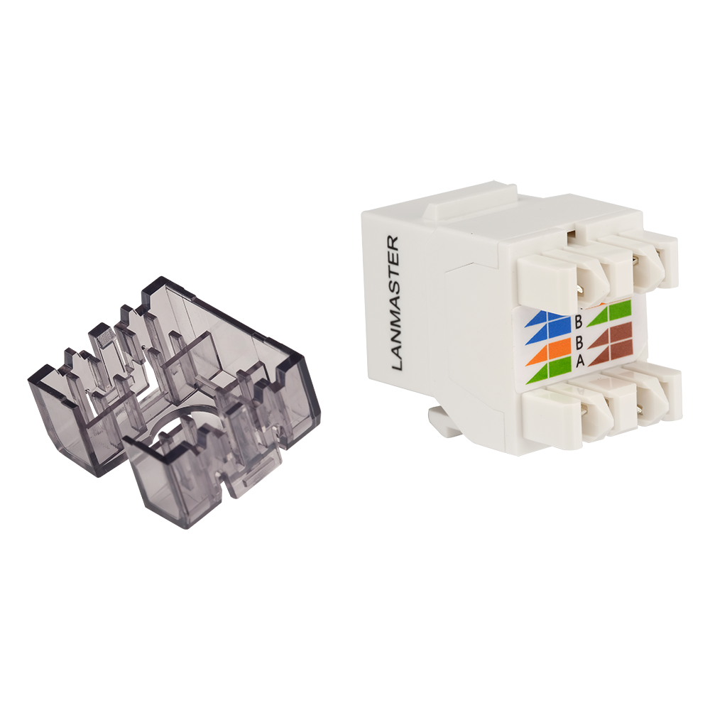 Модуль Keystone, RJ45, неэкранированный, кат.6, со встроенной шторкой, 180 градусов, белый__
