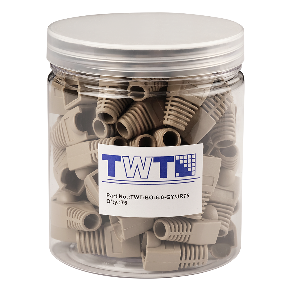 Защитные колпачки для кабеля 6,0мм cat.5, на соединение коннектора с кабелем, серый, 75 шт. в банке