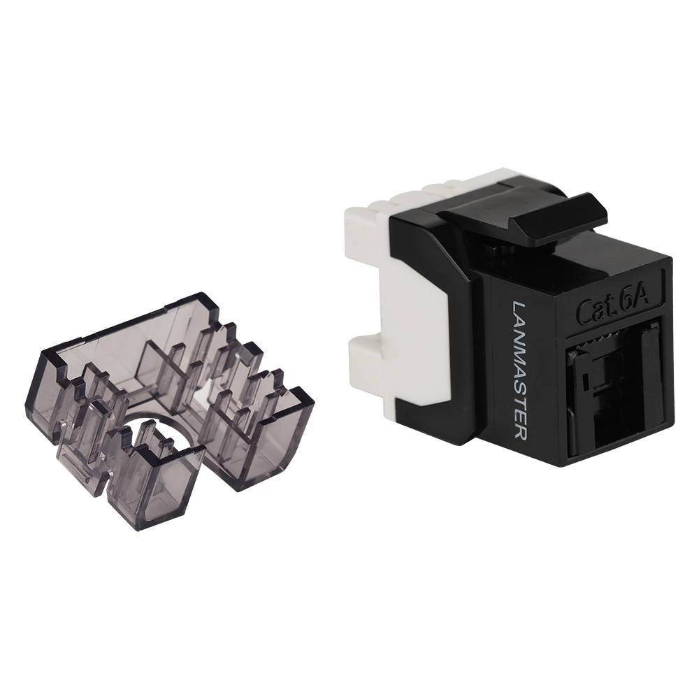 Модуль Keystone, RJ45, неэкранированный, кат.6A, со встроенной шторкой, 180 градусов, черный__