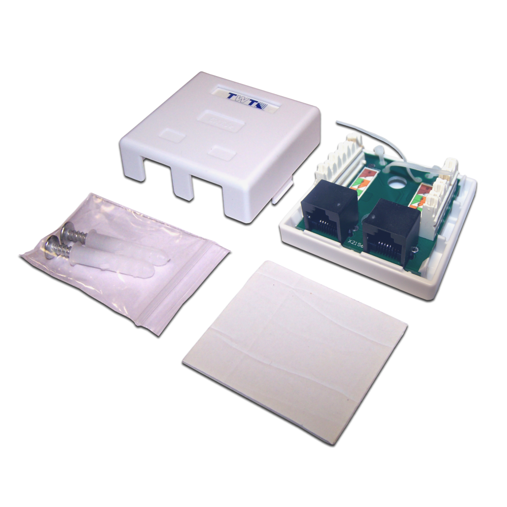 Настенная розетка, 2 порта RJ-45 категории 5е, UTP, белая