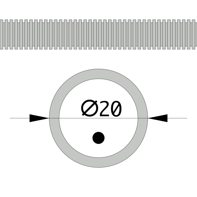 Труба гофрированная ПНД лёгкая 350 Н безгалогенная (HF) стойкая к ультрафиолету серая с/з д20 (100м/4800м уп/пал)