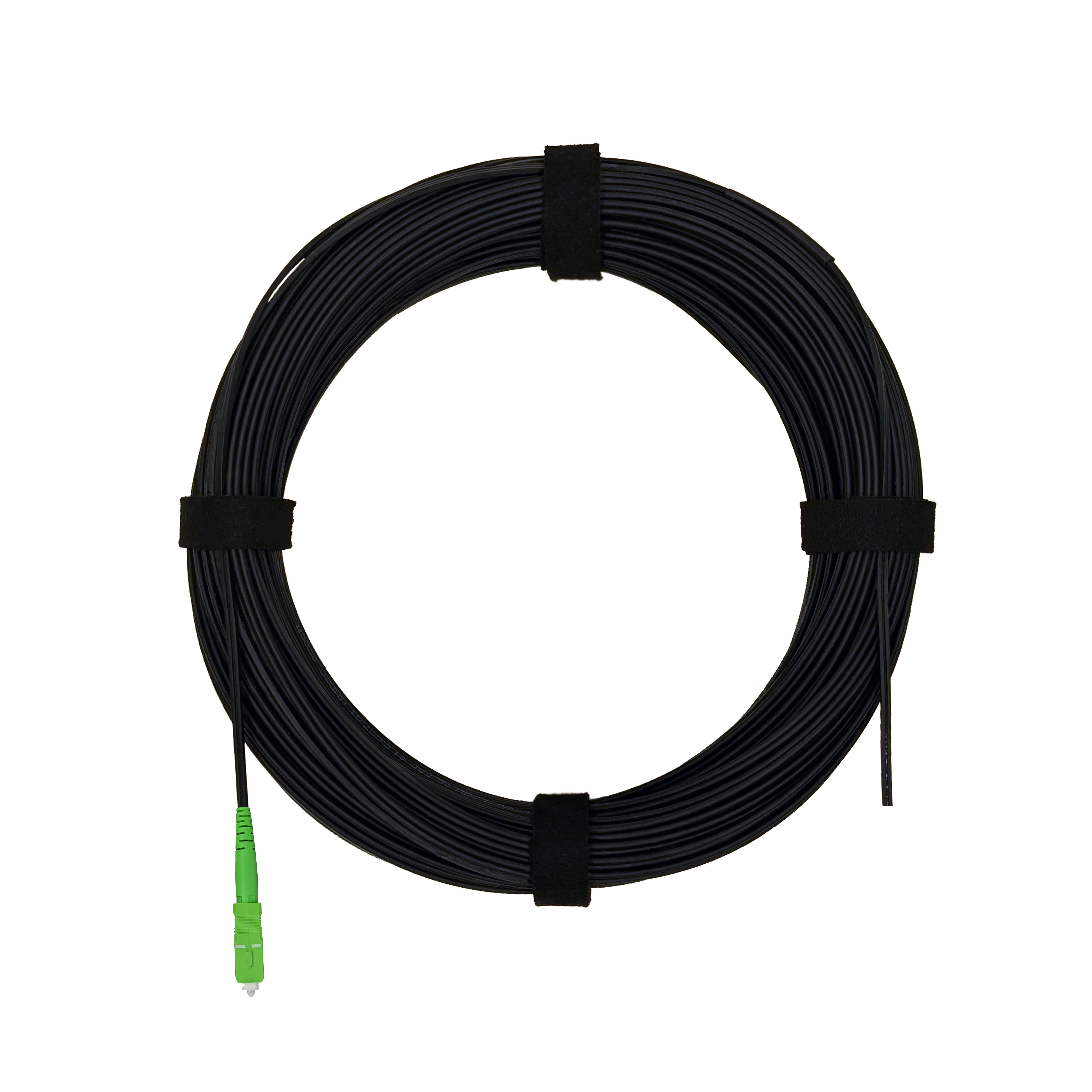 Патч-корд оптический FTTH с выносным силовым элементом, диэлектрик FRP, G.657 LSZH 1SC/APC, черный 120 м