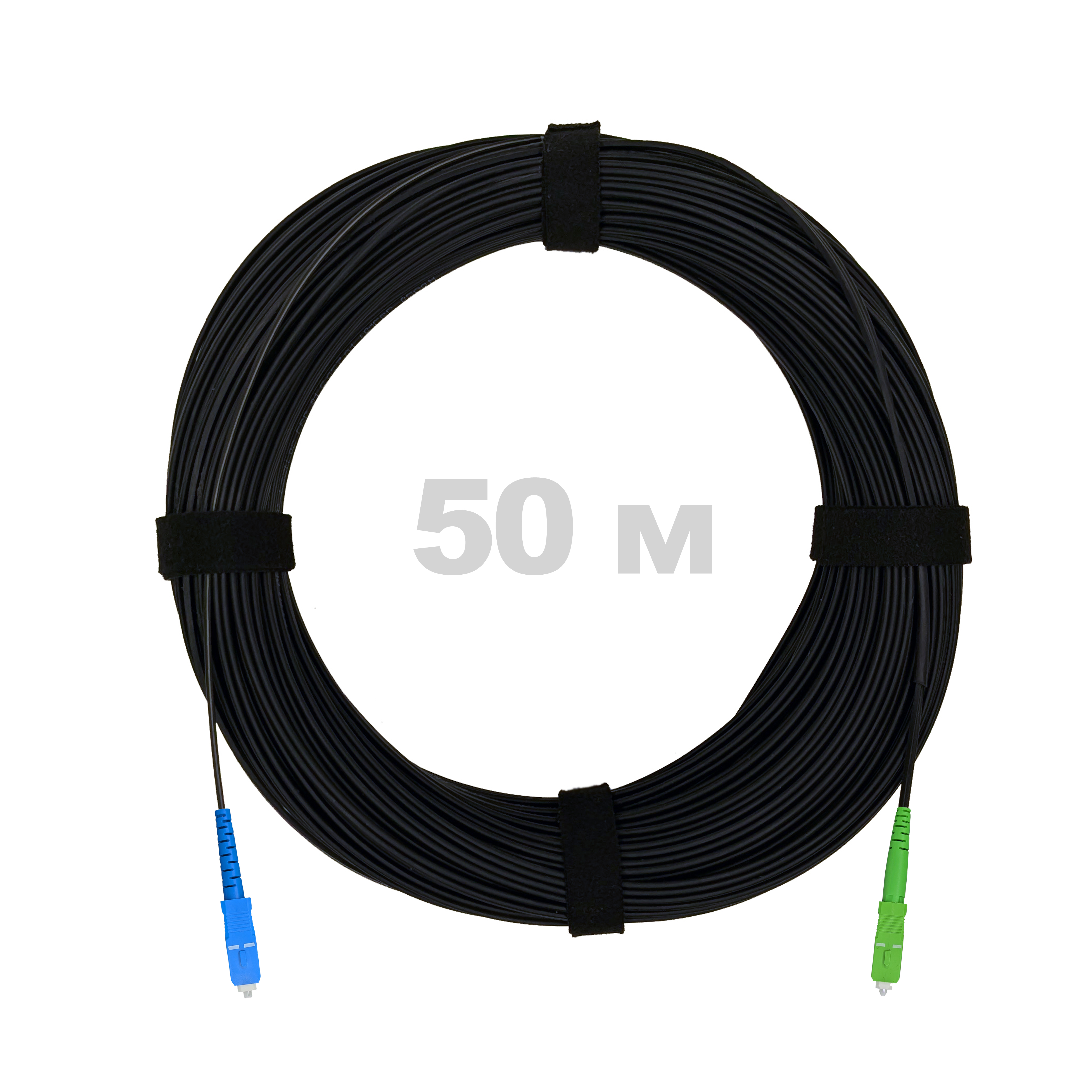 Патч-корд оптический FTTH с выносным силовым элементом, диэлектрик FRP, G.657, LSZH, SC/APC-SC/UPC, чёрный 50 м