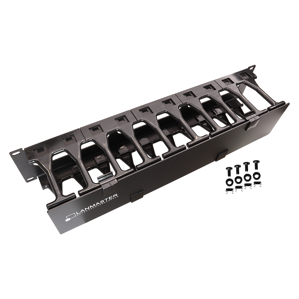 Кабельный органайзер 19" c пластиковыми пальцами глубиной 106 мм и крышкой, 2U__