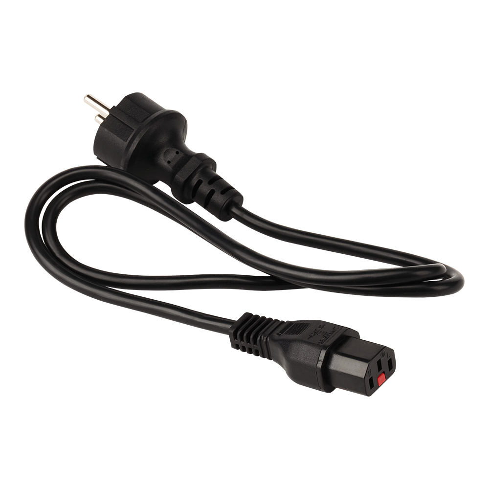 Шнур питания с блокировкой C13-Schuko прямая, 3х0.75, 220В, 10А, черный, 3 метра