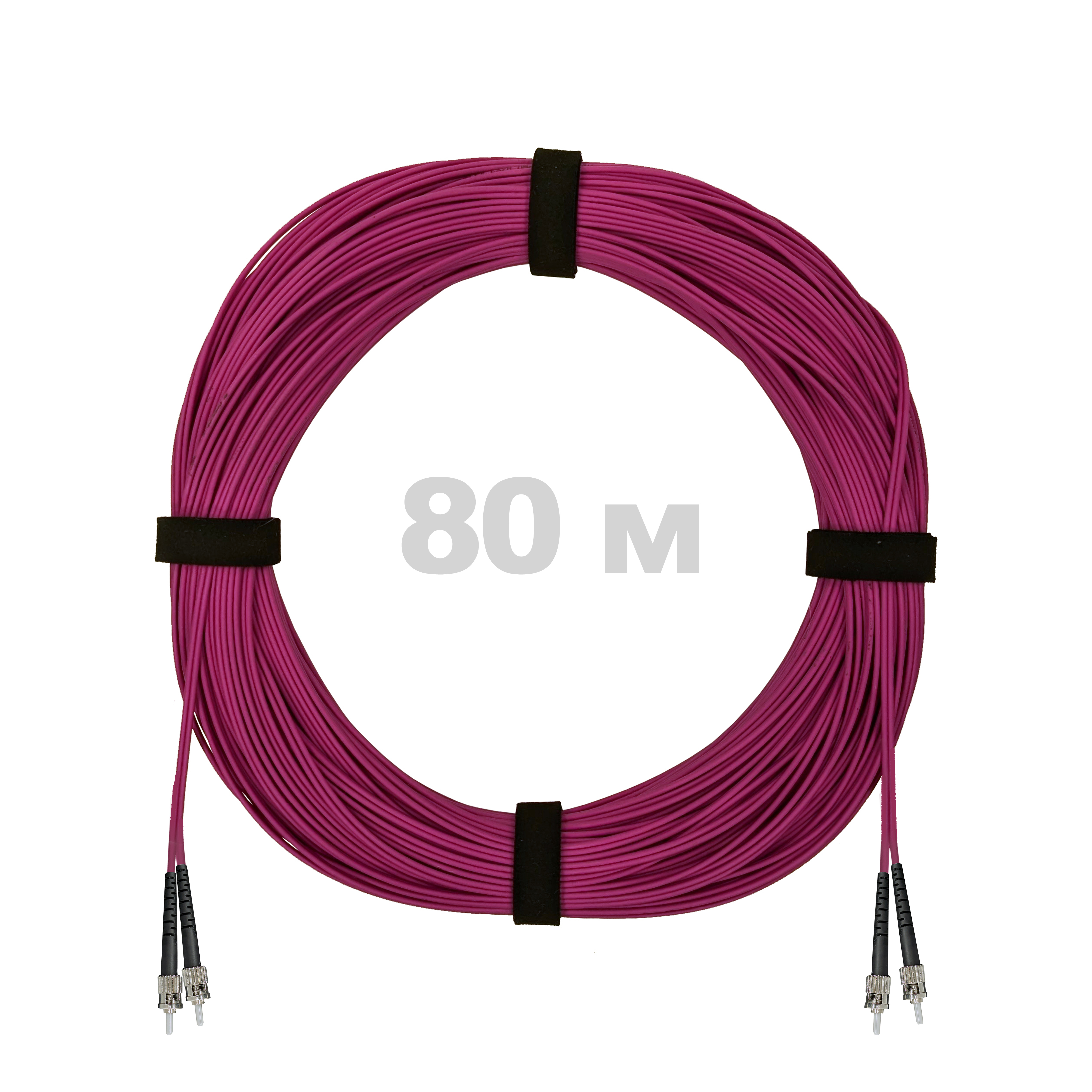 Патч-корд оптический ST/PC-ST/PC MM (OM4) 3mm duplex LSZH,  80 м.