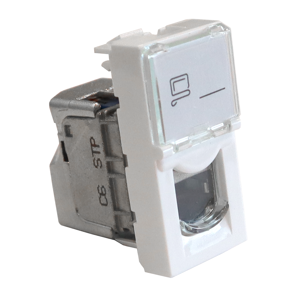 Вставка Mosaic 22.5x45, RJ-45 STP, кат.6, со шторкой и увеличенным окном маркировки, белая