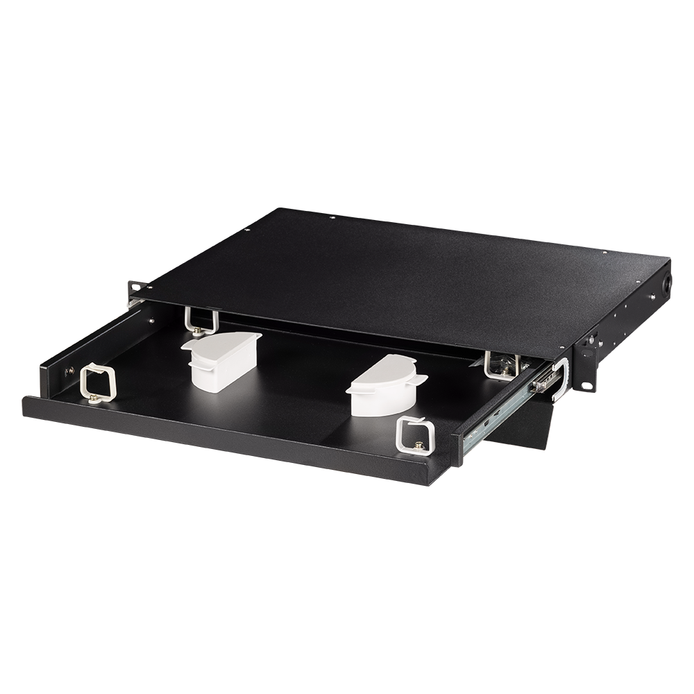 19" органайзер оптических шнуров с телескопической полкой, 2U, черный