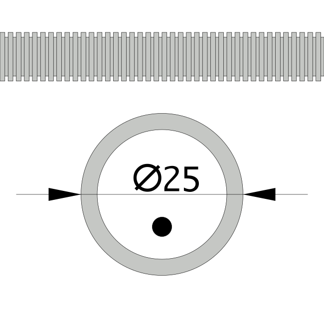 Труба гофрированная ПНД лёгкая 350 Н безгалогенная (HF) стойкая к ультрафиолету серая с/з д25 (50м/2600м уп/пал)